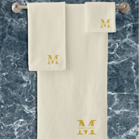 Neutral Beige Gold Monogram Badhandtuch Set