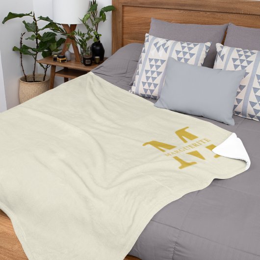 Neutral Beige Gold Monogram Fleecedecke