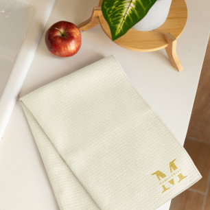 Neutral Beige Gold Monogram Geschirrtuch
