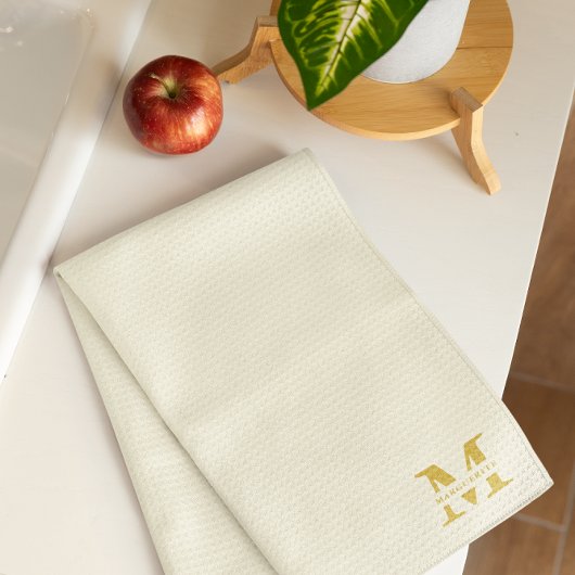 Neutral Beige Gold Monogram Geschirrtuch