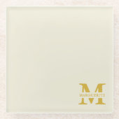 Neutral Beige Gold Monogram Glasuntersetzer (Vorderseite)