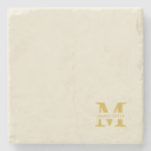 Neutral Beige Gold Monogram Steinuntersetzer (Vorderseite)