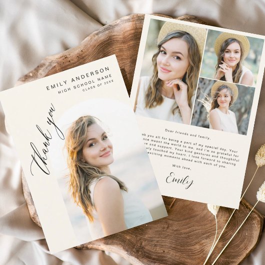 Neutral Beige Graduate Simple Foto Abschluss Dankeskarte