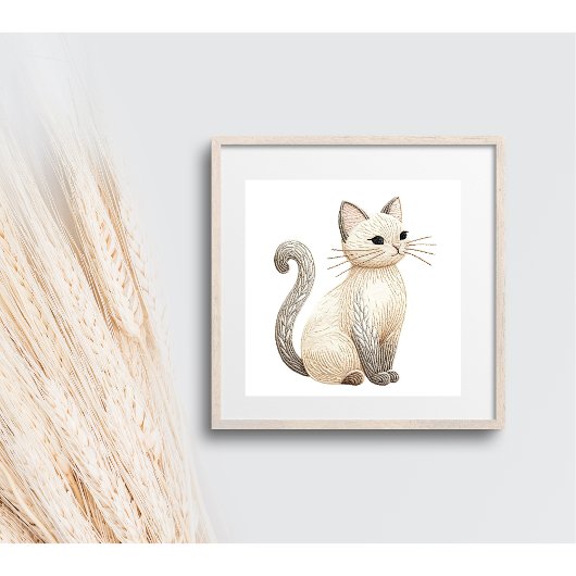 Neutral Beige Kitty bestickt Boho Cat Poster
