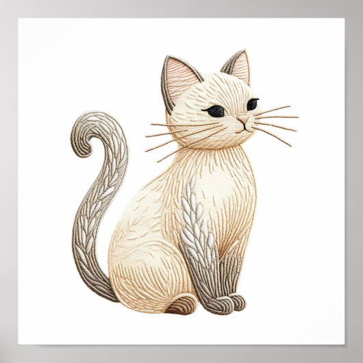 Neutral Beige Kitty bestickt Boho Cat Poster (Vorne)