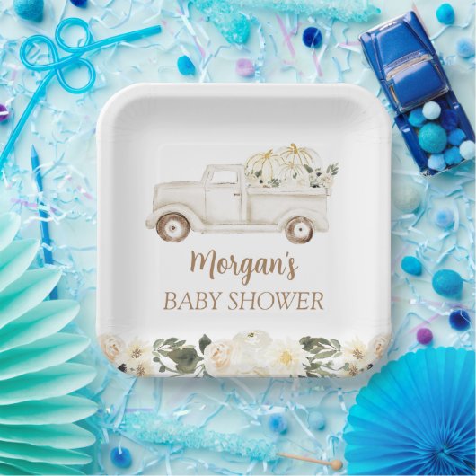 Neutral Beige Kleine Pumpkin Niedliche Babydusche Pappteller (Party)