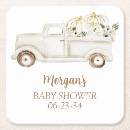 Neutral Beige Kleine Pumpkin Niedliche Babydusche Rechteckiger Pappuntersetzer