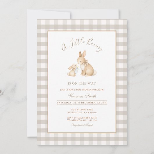 Neutral Beige Little Bunny Baby Shower Invitation Einladung (Vorderseite)