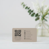 Neutral Beige Logo QR Code  Visitenkarte (Stehend Vorderseite)