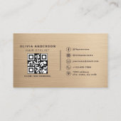 Neutral Beige Metallic Haarstylist Foto QR Code Visitenkarte (Rückseite)