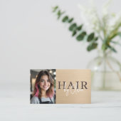 Neutral Beige Metallic Haarstylist Foto QR Code Visitenkarte (Stehend Vorderseite)