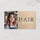 Neutral Beige Metallic Haarstylist Foto QR Code Visitenkarte (Vorderseite)