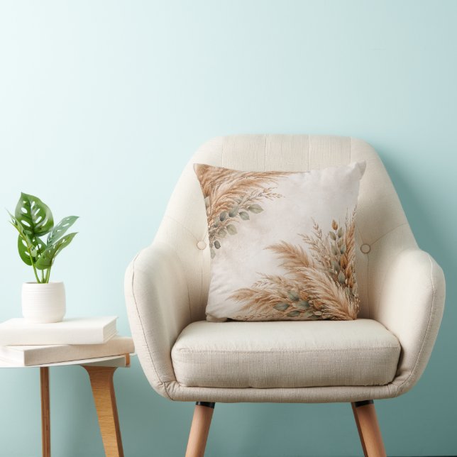 Neutral Beige Pampas Sage Botanical Frame Kissen (Stuhl )