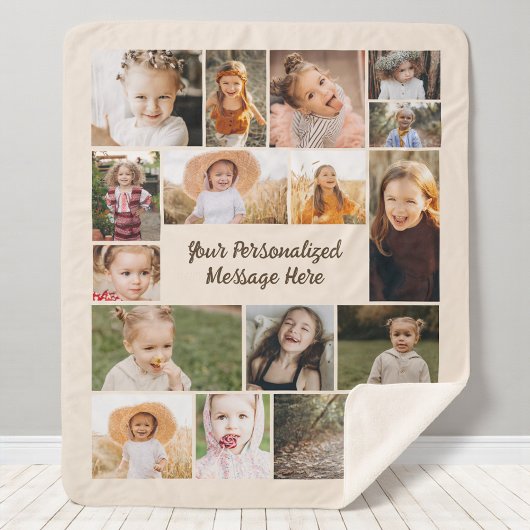 Neutral Beige Personalized 16 Photo Collage Sherpadecke