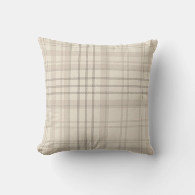 Neutral Beige Plaid Kissen (Vorderseite)