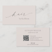 Neutral Beige QR Code Eleganter Haar Stylist Moder Visitenkarte (Vorne/Hinten)