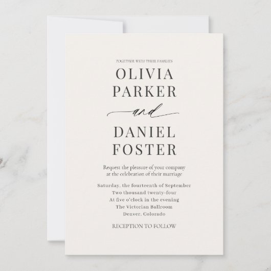 Neutral Beige QR Code Foto Hochzeit Einladung (Vorderseite)