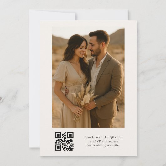 Neutral Beige QR Code Foto Hochzeit Einladung (Rückseite)