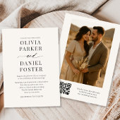 Neutral Beige QR Code Foto Hochzeit Einladung