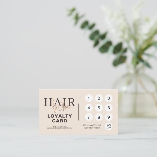 Neutral Beige QR Code Hair Salon Loyalty Card Treuekarte (Stehend Vorderseite)
