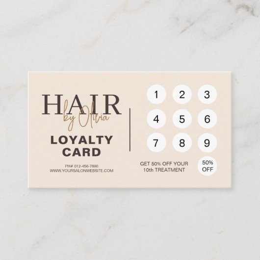 Neutral Beige QR Code Hair Salon Loyalty Card Treuekarte (Vorderseite)