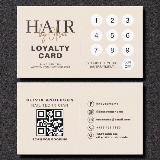 Neutral Beige QR Code Hair Salon Loyalty Card Treuekarte