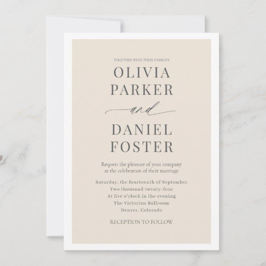 Neutral Beige QR Foto Minimalistische Hochzeit Einladung (Vorderseite)