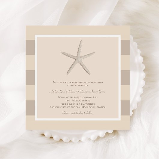 Neutral Beige Starfish Beach Hochzeit Einladung