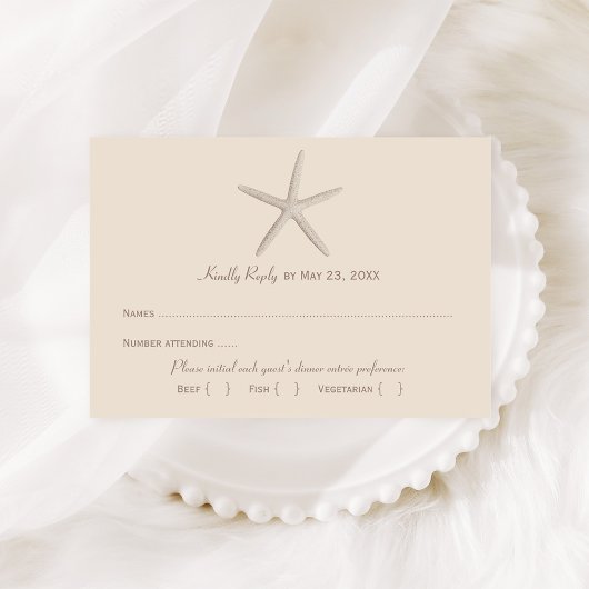Neutral Beige Starfish Beach Hochzeit RSVP Karte