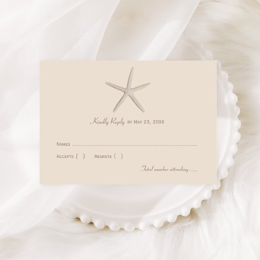 Neutral Beige Starfish Beach Hochzeit RSVP Karte