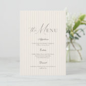 Neutral Beige Stripe Wedding Menu Einladung (Stehend Vorderseite)