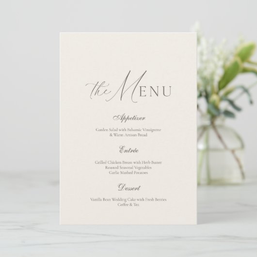 Neutral Beige Stripe Wedding Menu Einladung (Stehend Vorderseite)