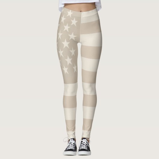Neutral Beige, Tan, & White American Flag Earthy  Leggings (Vorderseite)