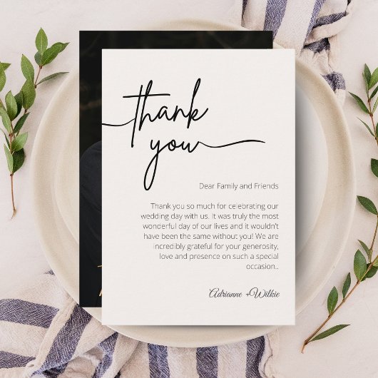 Neutral Black and White Minimalist Wedding Dankeskarte