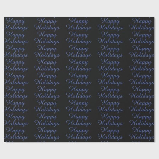 Neutral Black & Blue Plain Elegant Happy Holidays Geschenkpapier (Flach)