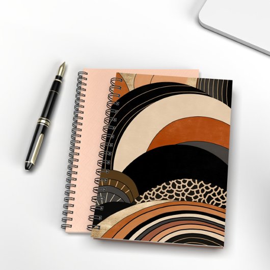 Neutral Black Orange Modern Boho Notizblock