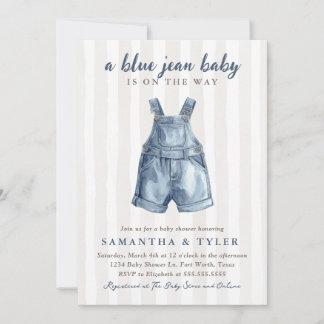 Neutral Blue Jean Baby On The Way Baby Shower Invi Einladung