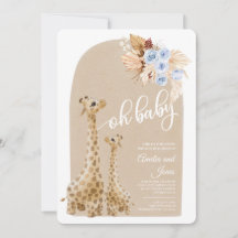 Neutral Blue Pampas Grass Giraffe Babydusche