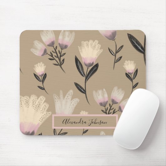 Neutral Blush Floral | Modern Botanical Mousepad (Mit Mouse)
