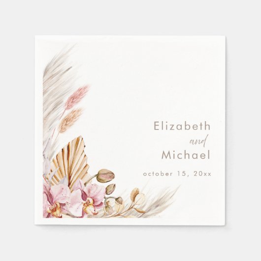 Neutral Blush Floral Pampas Grass Reception Serviette (Vorderseite)