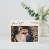 Neutral Blush Script Heart Wedding Foto Vielen Dan Postkarte (Stehend Vorderseite)