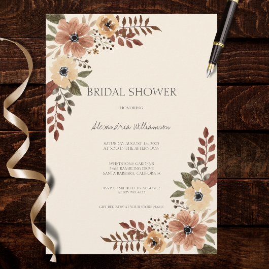 Neutral Bohemian Floral Bridal Shower  Einladung