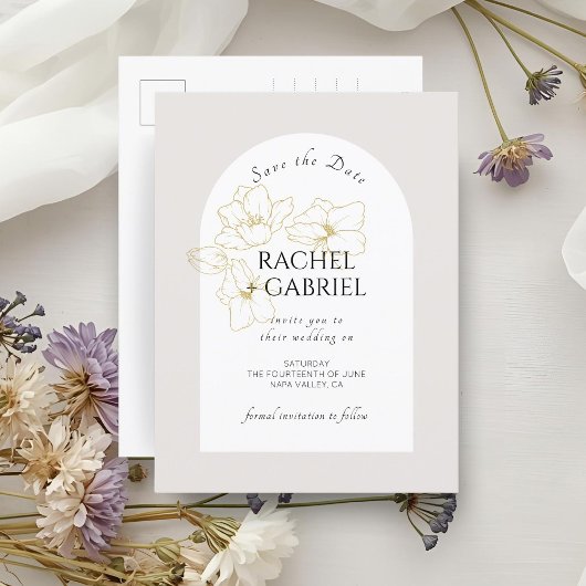 neutral | Boho Arch Gold Floral Wedding Postkarte