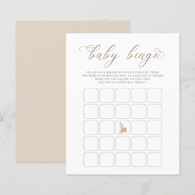 Neutral Boho Baby Brunch Baby Bingo Spiel (Vorne/Hinten)