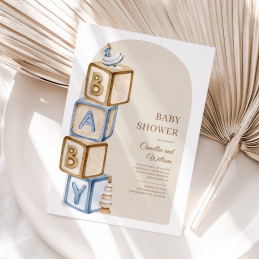 Neutral Boho Baby Letter blockiert Babydusche Einladung