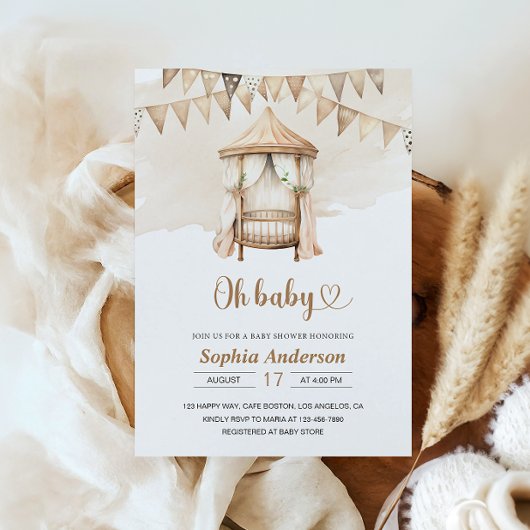 Neutral Boho Baby Shower Einladung - Oh Baby Thema