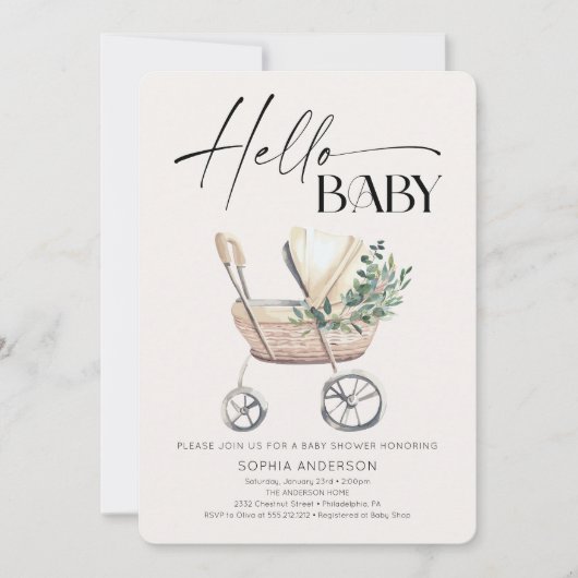Neutral Boho Baby Stroller Babydusche Einladung (Vorderseite)