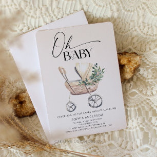 Neutral Boho Baby Stroller Babydusche Einladung