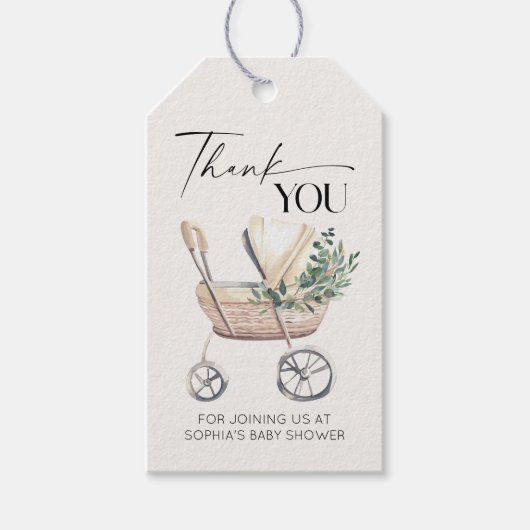 Neutral Boho Baby Stroller Babydusche Geschenkanhänger (Vorderseite)