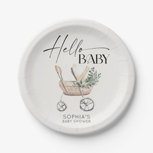 Neutral Boho Baby Stroller Babydusche Pappteller (Vorderseite)